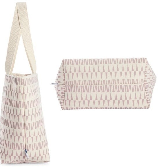 Dance Happy NWT Large Geometric Pattern Cotton Canvas Flat Base Open Tote Bag - Picture 3 of 6